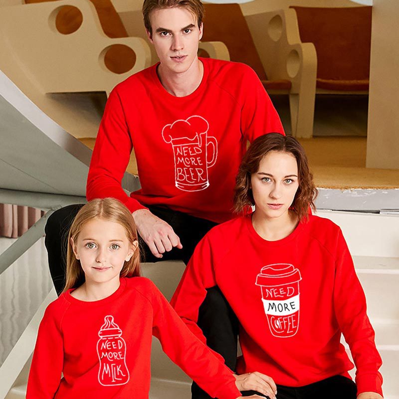 A Family Of Three Milk Tea Coffee Warm Heart Theme Letter Printed Sweater