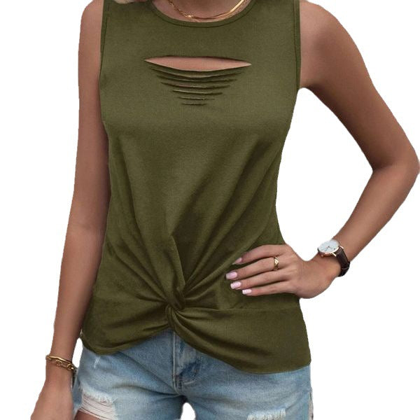 Women's Summer Ripped Twisted Round Neck Vest