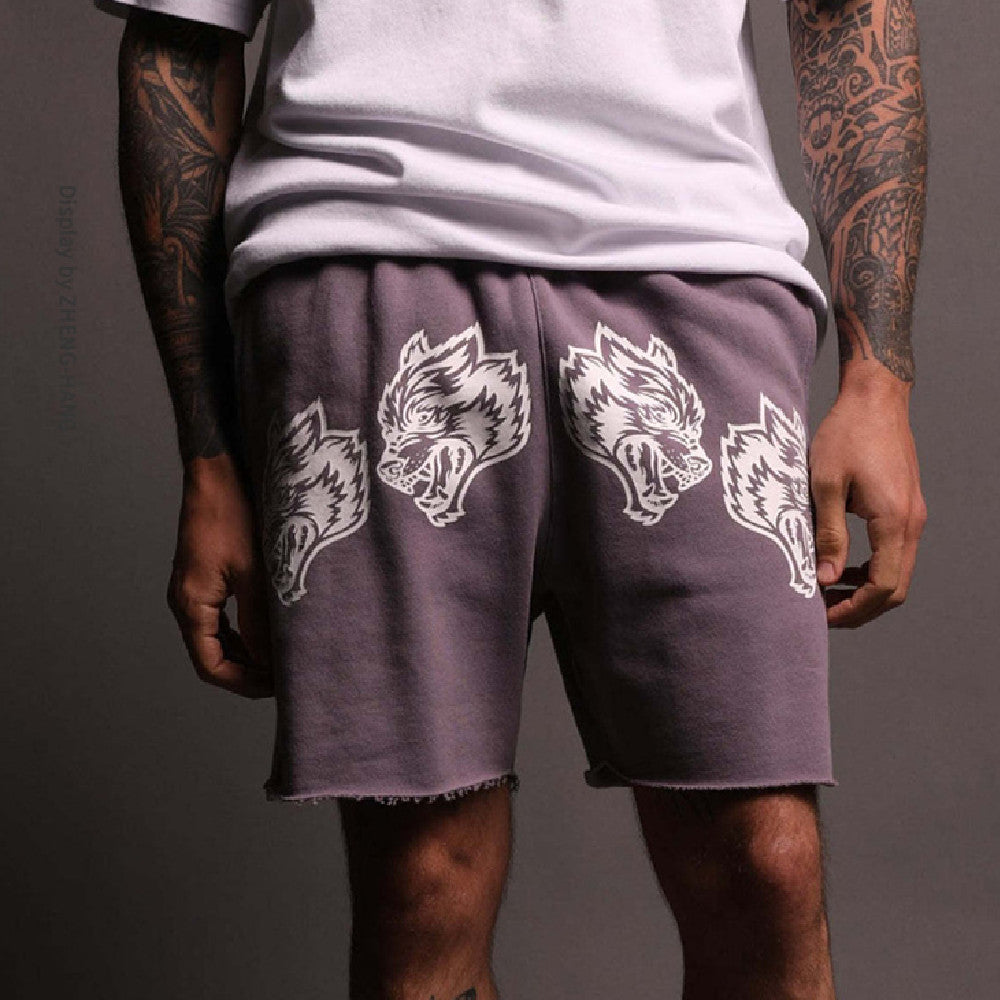 Cotton Summer Frayed New Men's Cartoon Loose Printed Shorts