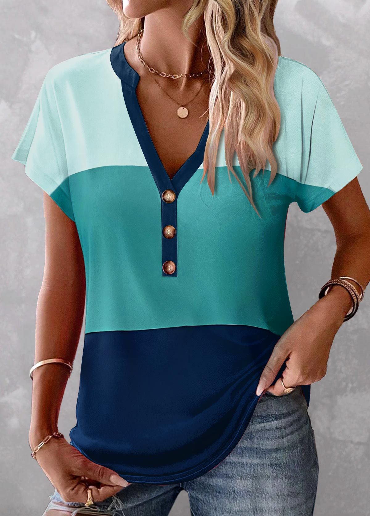 Multi Color Gradient Button Top Casual