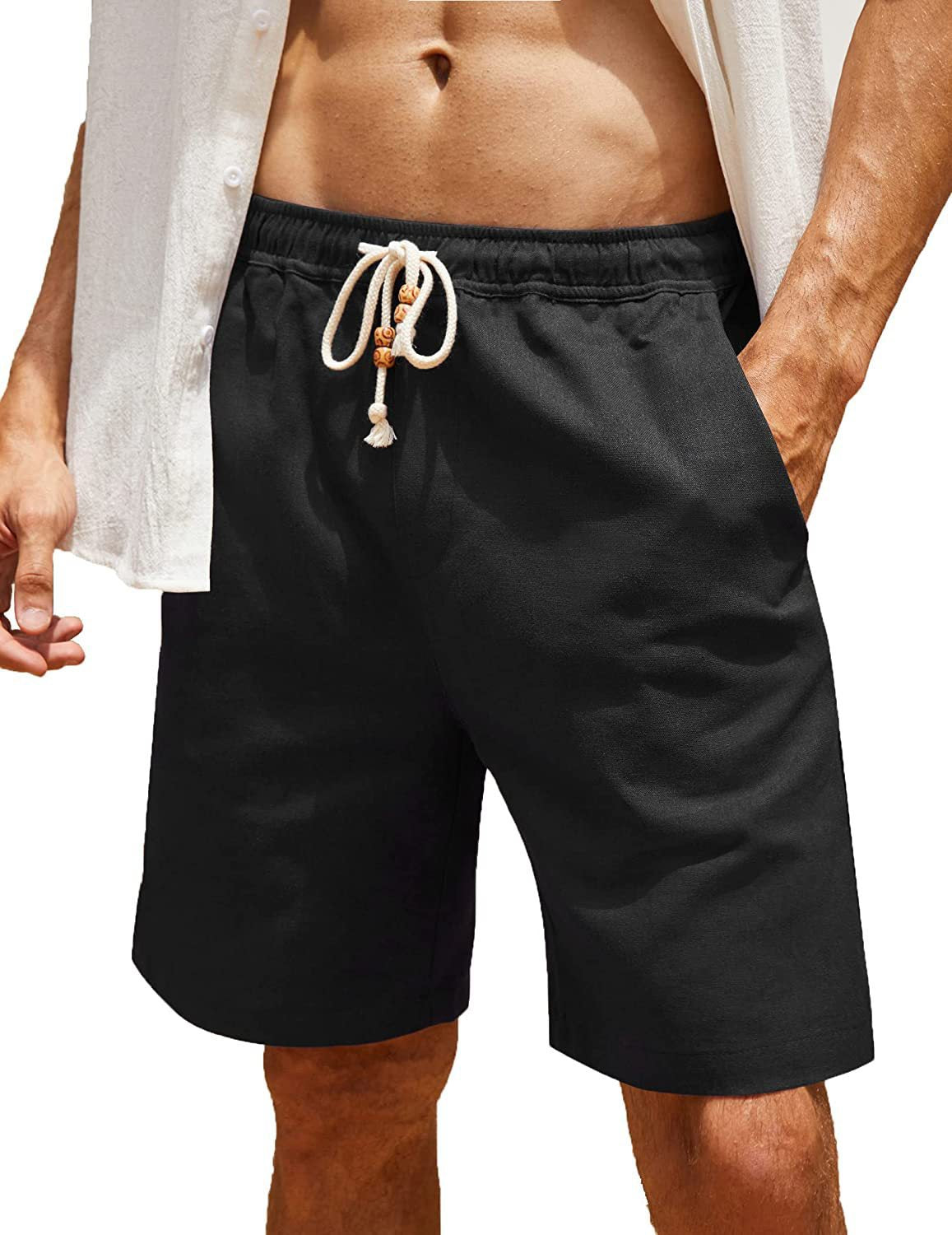 Men's Cotton And Linen Lace-up Plus Size Pocket Casual Shorts