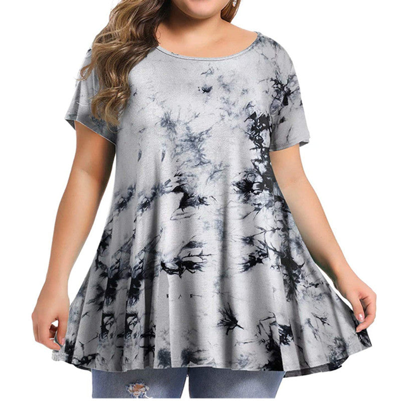 Women's New Fashion Round Neck Printing Large Size Short Sleeves