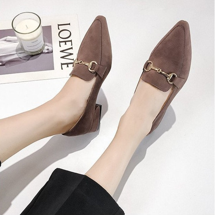 Spring and autumn peas shoes female pointed head set square root suede net red single shoes women fashion scoop shoes