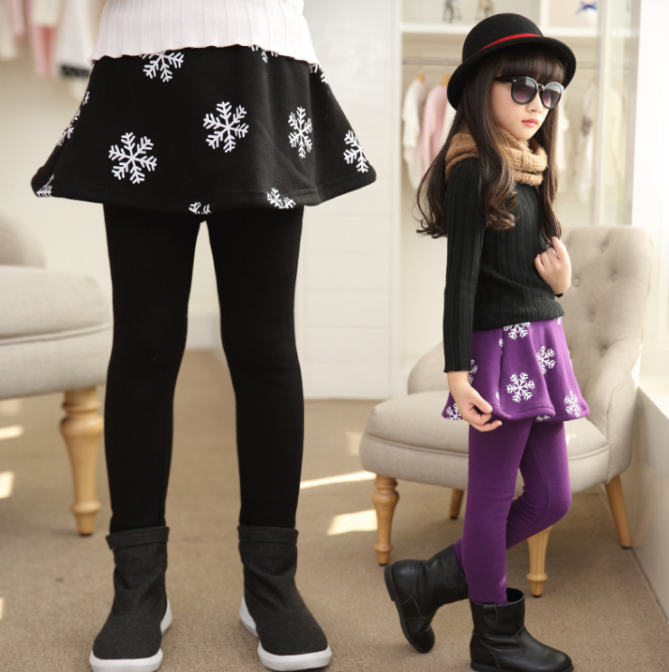 Fashion Girls Snowflake Print Plus Velvet Leggings