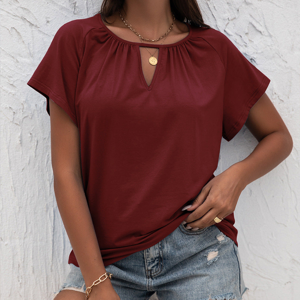 Women's New Round Neck Loose Hollow Short Sleeve T-Shirt