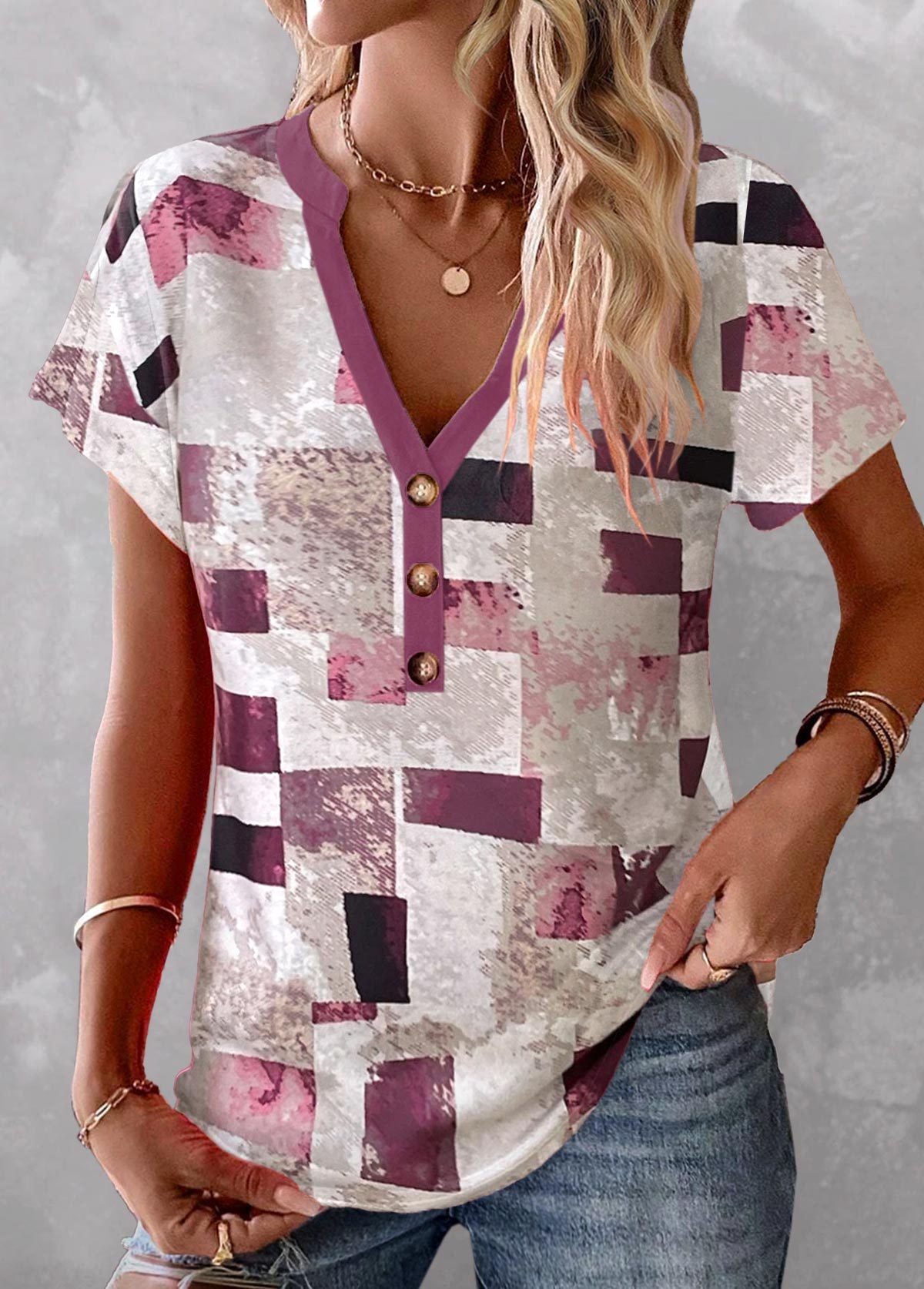 Multi Color Gradient Button Top Casual