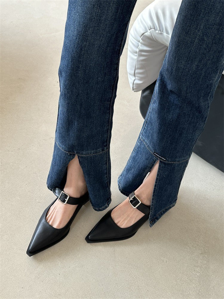 Chunky Heel Ankle-strap Buckle Mary Jane Shoes Female Low Heel Shoes