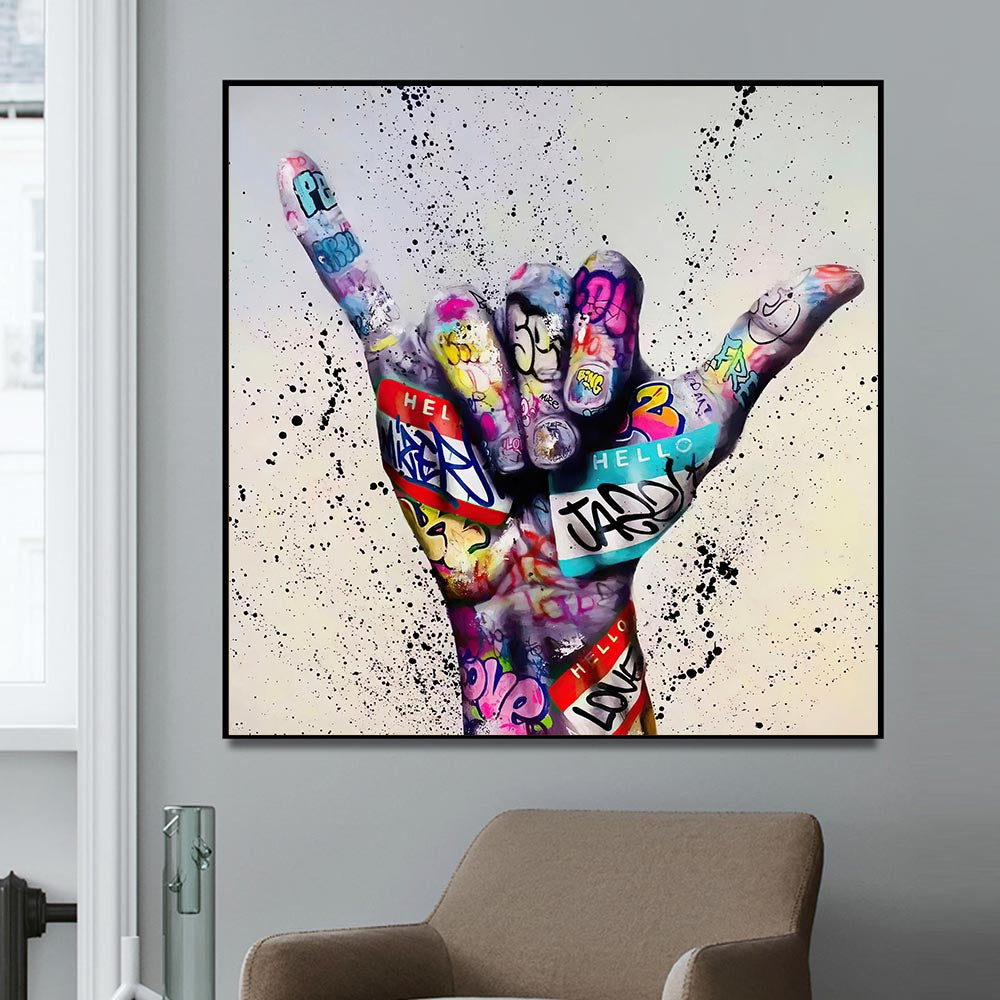 Abstract Gesture Graffiti Art Canvas Painting Hand Wall Art Street Poster