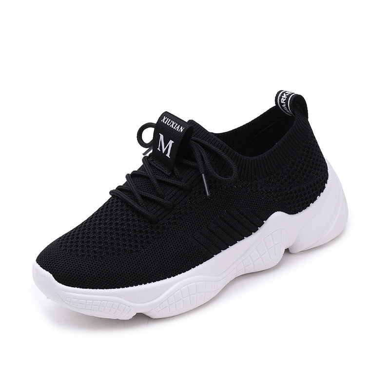 Thick-soled white shoes female flying woven old shoes sports shoes women