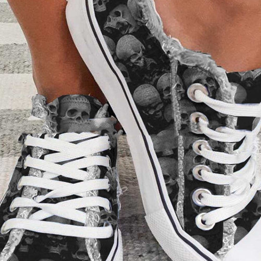 Halloween Skull Low-top Shoes Female Casual Flat Heel Round Head