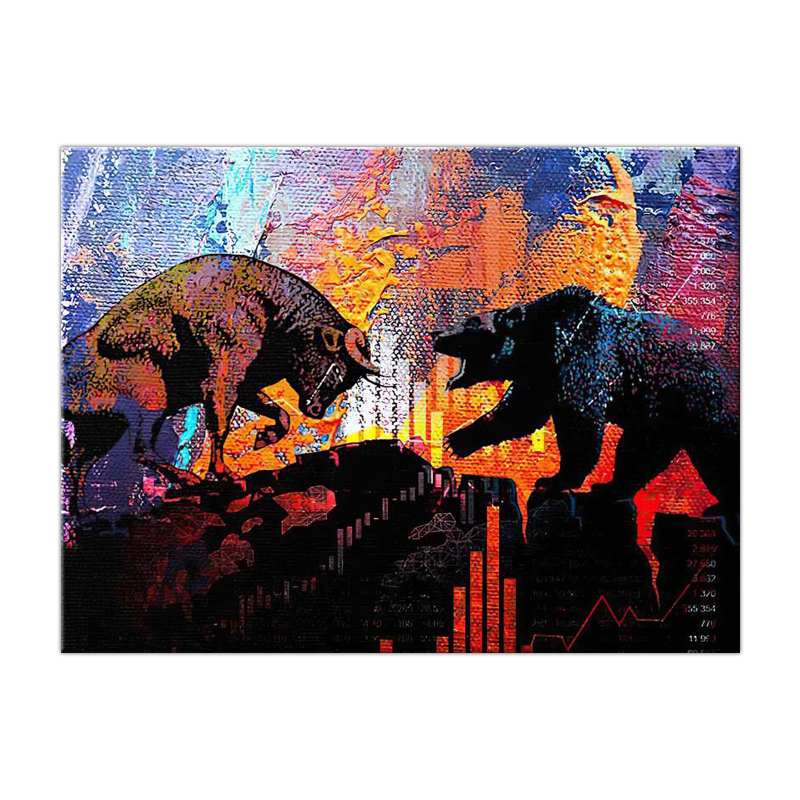 Bull And Bear Oil Color Wall Art Poster Canvas Painting