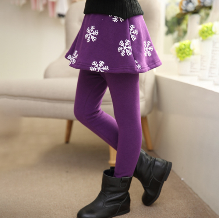 Fashion Girls Snowflake Print Plus Velvet Leggings