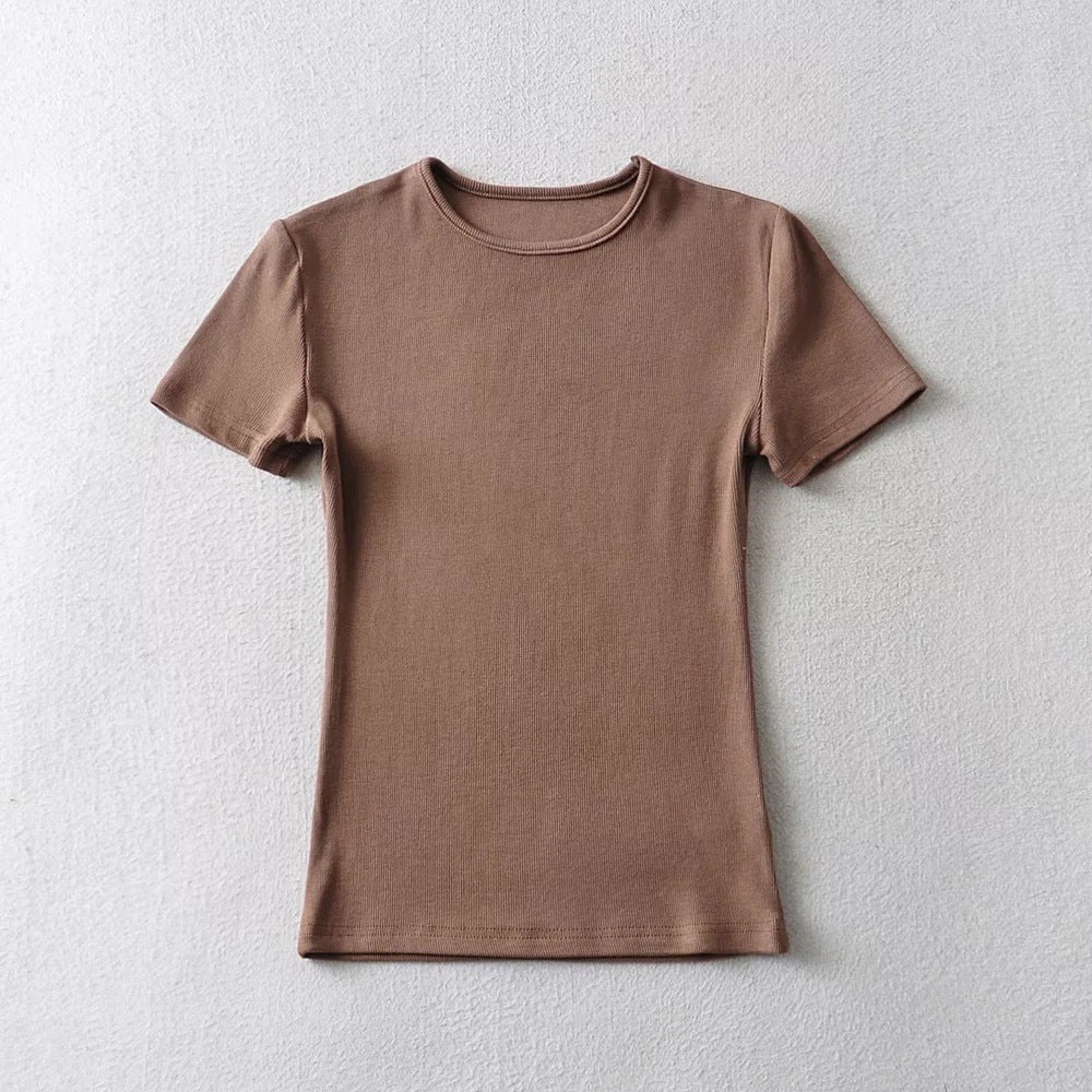 Women's Solid Color Round Neck Pullover Short Sleeve T-shirt