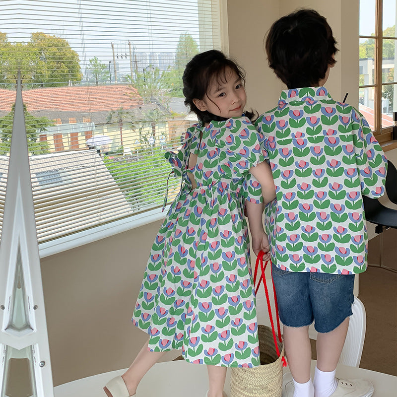 Baby Flower Shirt Top Children's Brother And Sister Clothes