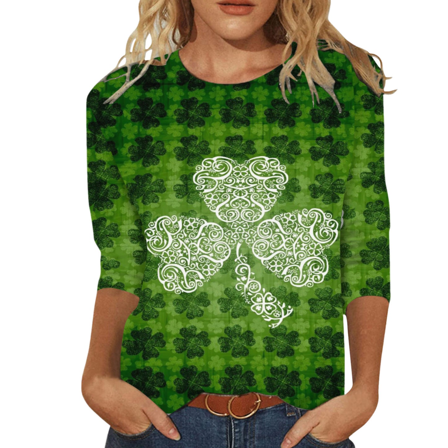 Digital Printing Green Round-neck T-shirt