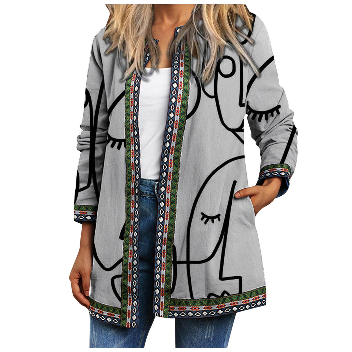 Women's Printed Long-sleeved Coat Cardigan