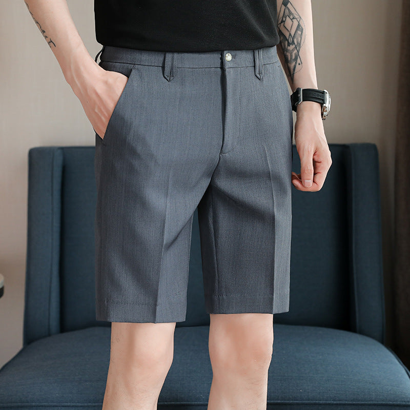 Men's Solid Color Half Elastic Waist Suit Shorts