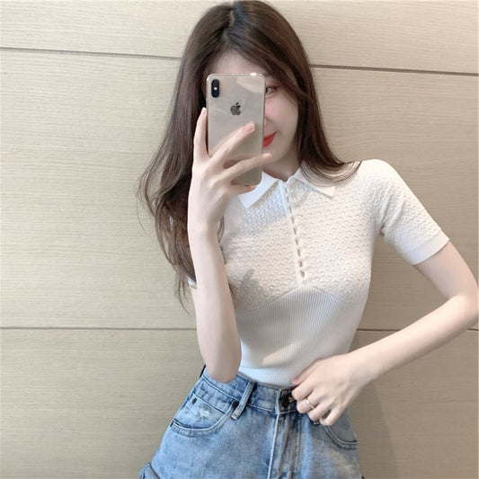 Women's White T-shirt Slim Fit Design Blouse