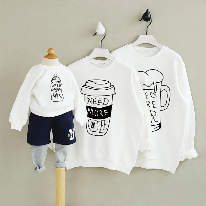 A Family Of Three Milk Tea Coffee Warm Heart Theme Letter Printed Sweater