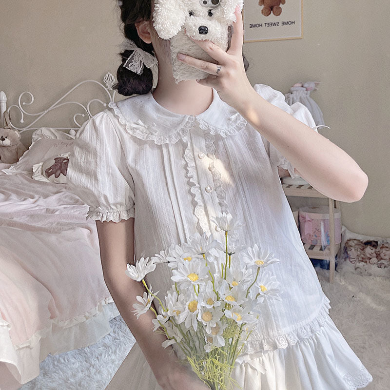 Summer Women's Lolita Peter Pan Collar Short Sleeve Shirt