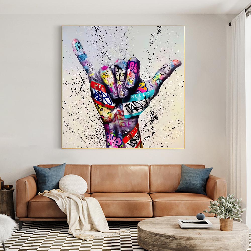 Abstract Gesture Graffiti Art Canvas Painting Hand Wall Art Street Poster