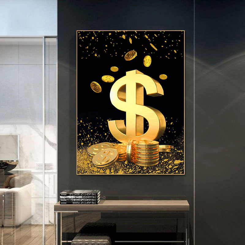 Abstract Dollar Painting Gold Coin Money Canvas Art Wall Poster