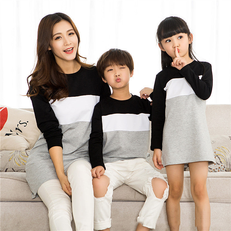 Colorblock Long-sleeved T-shirt For A Family Of Four Couples