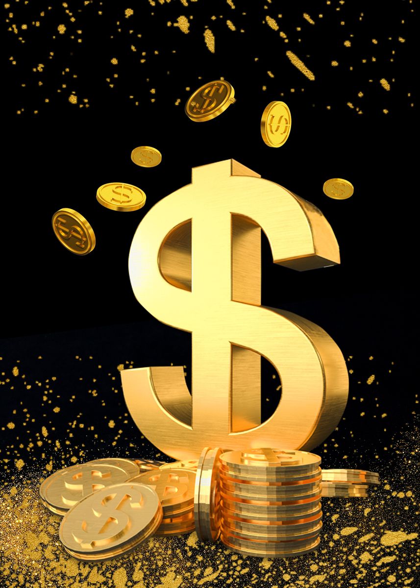 Abstract Dollar Painting Gold Coin Money Canvas Art Wall Poster