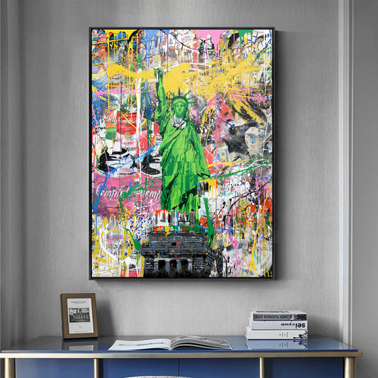 Art Poster With Statue Of Liberty Street Abstract Graffiti Canvas Painting Decoration