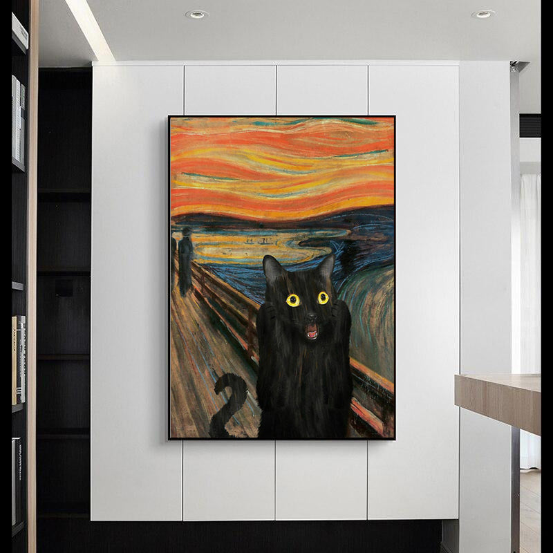 Black Cat Portrait Funny Canvas Painting Poster