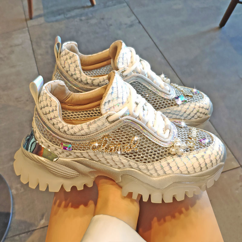 Heavy Industry Female Summer Laser Mesh Breathable Height-enhancing Sports Shoes