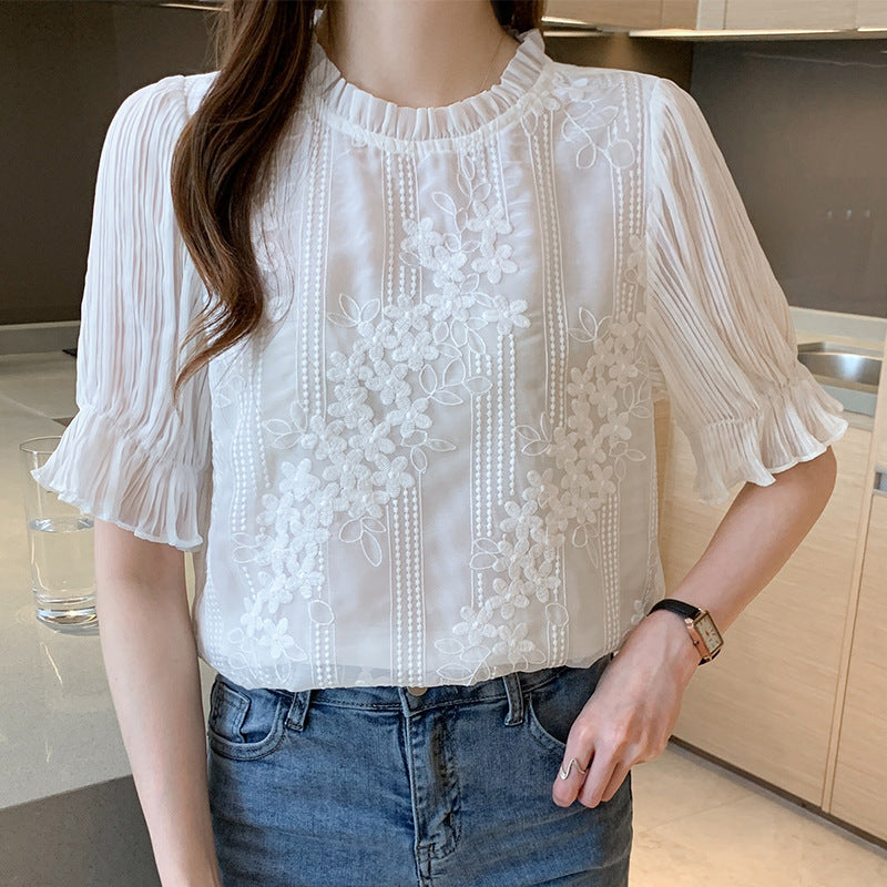 Flare Short Sleeve Chiffon Shirt Women Fashion