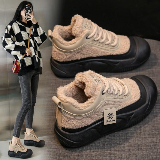 Fleece-lined Female Warm All-matching Casual Sports Skate Shoes