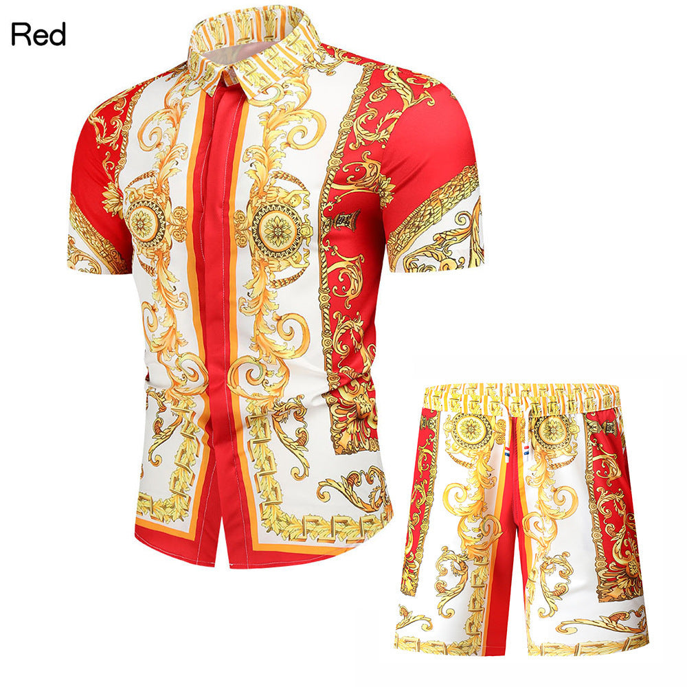 New Men's Short Sleeve Court Vintage Shirt Shorts Suit