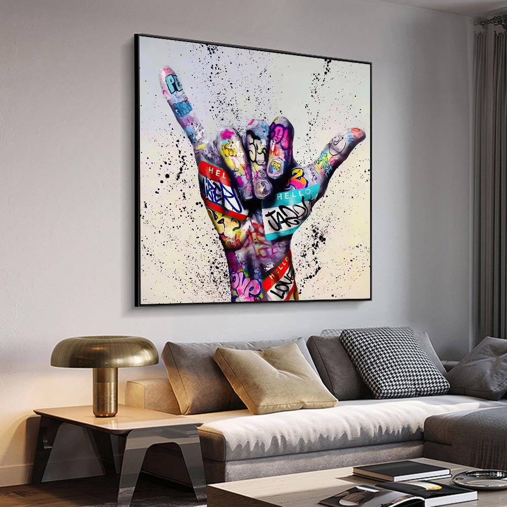 Abstract Gesture Graffiti Art Canvas Painting Hand Wall Art Street Poster