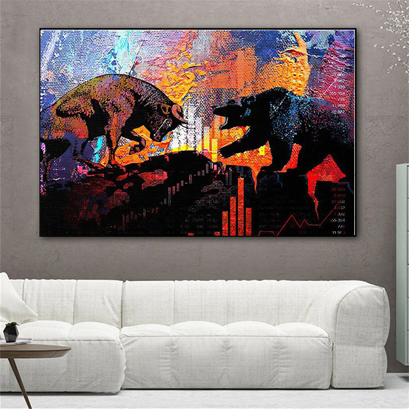 Bull And Bear Oil Color Wall Art Poster Canvas Painting