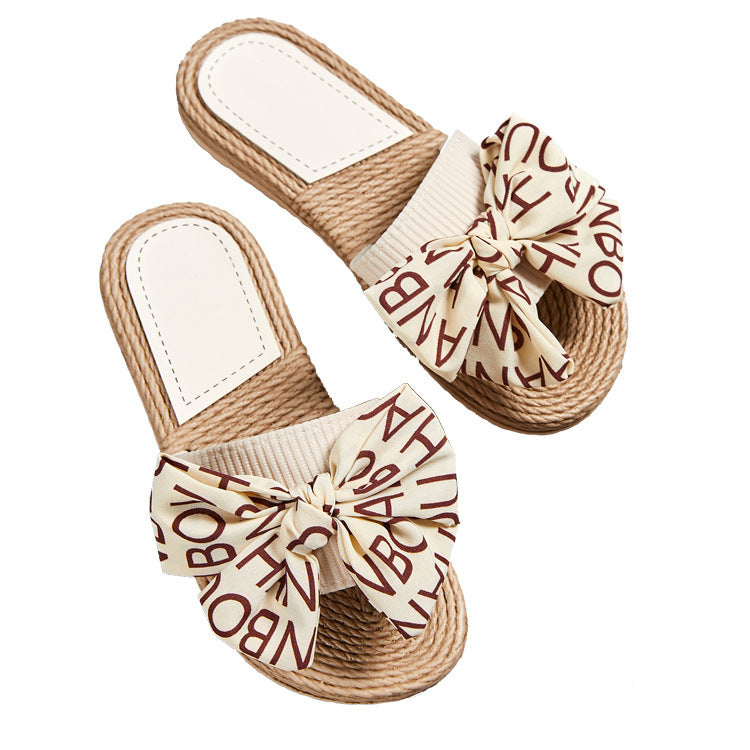 Female Summer Slippers Artificial Straw Sole Shoes