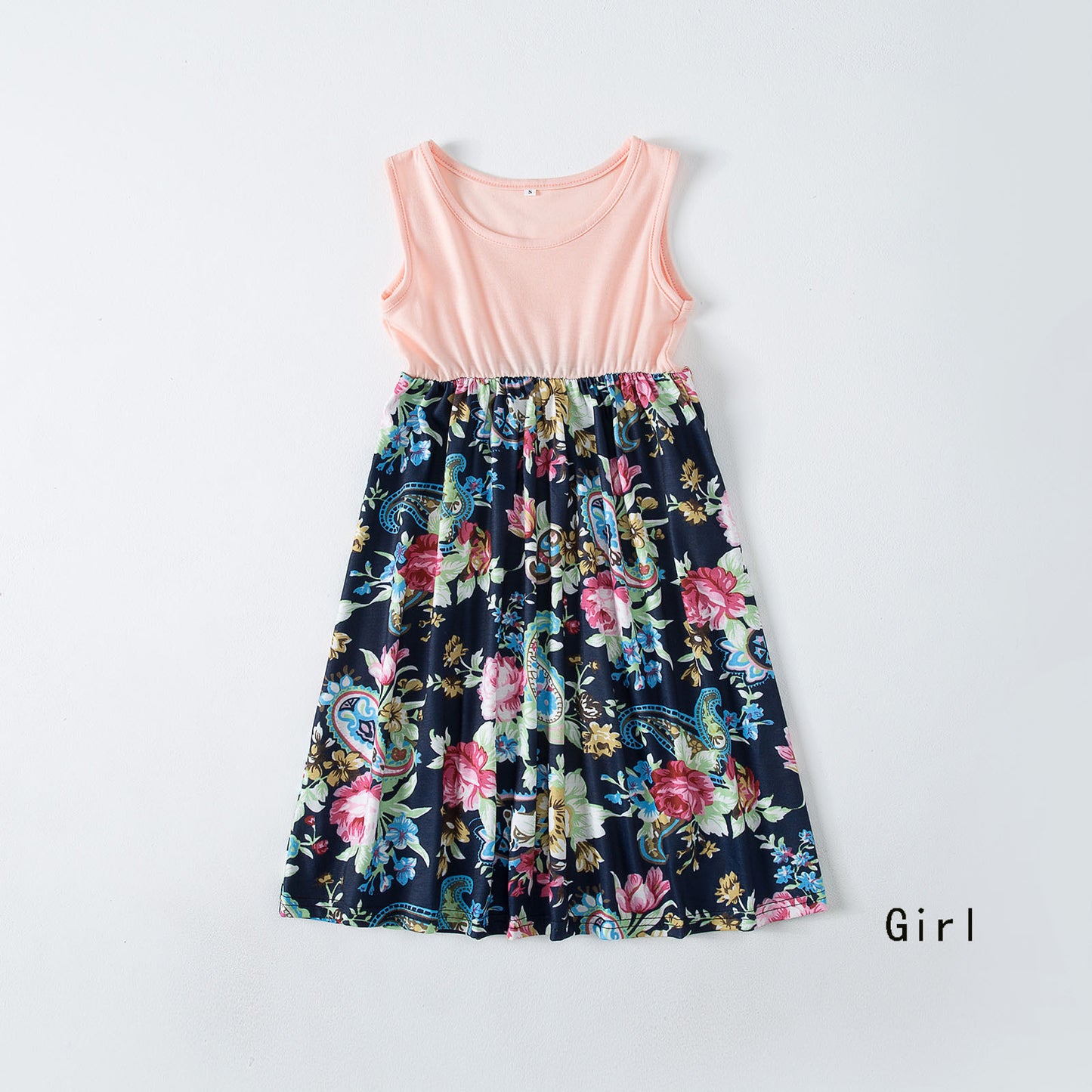 Fashion Waist Stitching Stitching Print Long Dress Parent-child Outfit Family