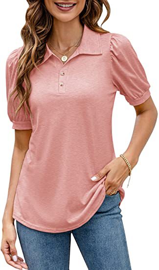 Shirt Button Down Neck Puff Sleeve Loose T Shirt Shirt