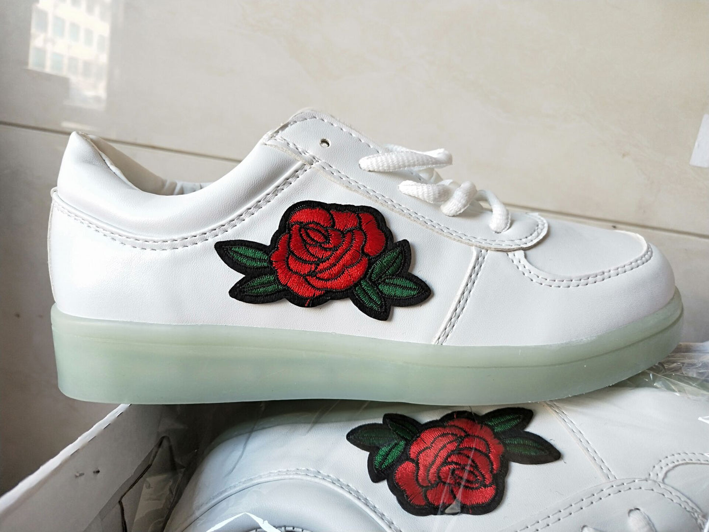 New Colorful Led Luminous Shoes Embroidered Roses Female Usb Charging Shoes