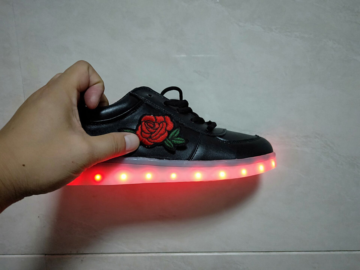 New Colorful Led Luminous Shoes Embroidered Roses Female Usb Charging Shoes