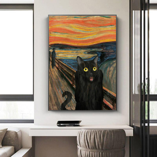 Black Cat Portrait Funny Canvas Painting Poster