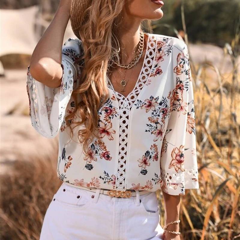 Casual Loose Vneck Shirt Summer