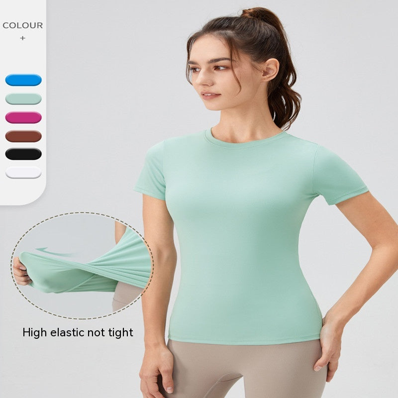 Solid Color Yoga Short Sleeve Round Neck Quick-drying Running Workout T-shirt Tight Exercise Yoga Clothes