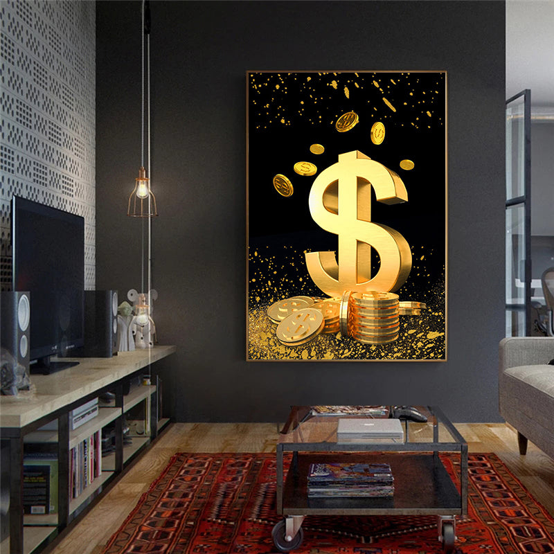 Abstract Dollar Painting Gold Coin Money Canvas Art Wall Poster