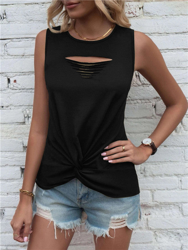 Women's Summer Ripped Twisted Round Neck Vest