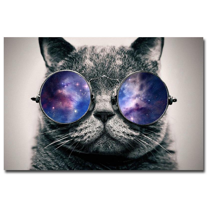 Cat Wearing Glasses Galaxy Glasses Funny Cat Art Canvas Painting Poster