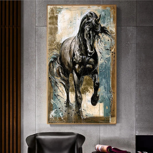 Nordic Horse Racing Oil Painting Canvas Wall Art Print Animal Poster