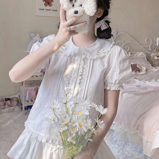 Summer Women's Lolita Peter Pan Collar Short Sleeve Shirt