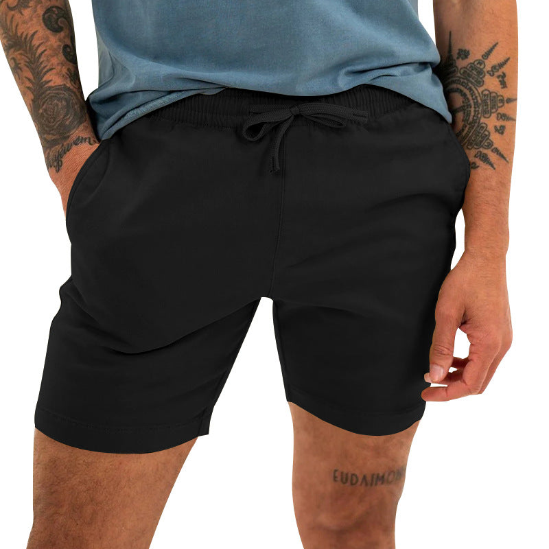 Men's Solid Color Four-point Casual Drawstring Breathable Cotton And Linen Sports Shorts